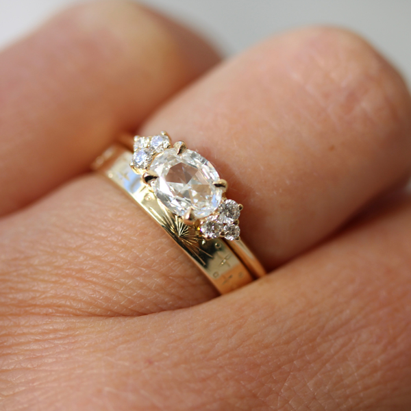 Oval Rose Cut Lab Diamond Ring