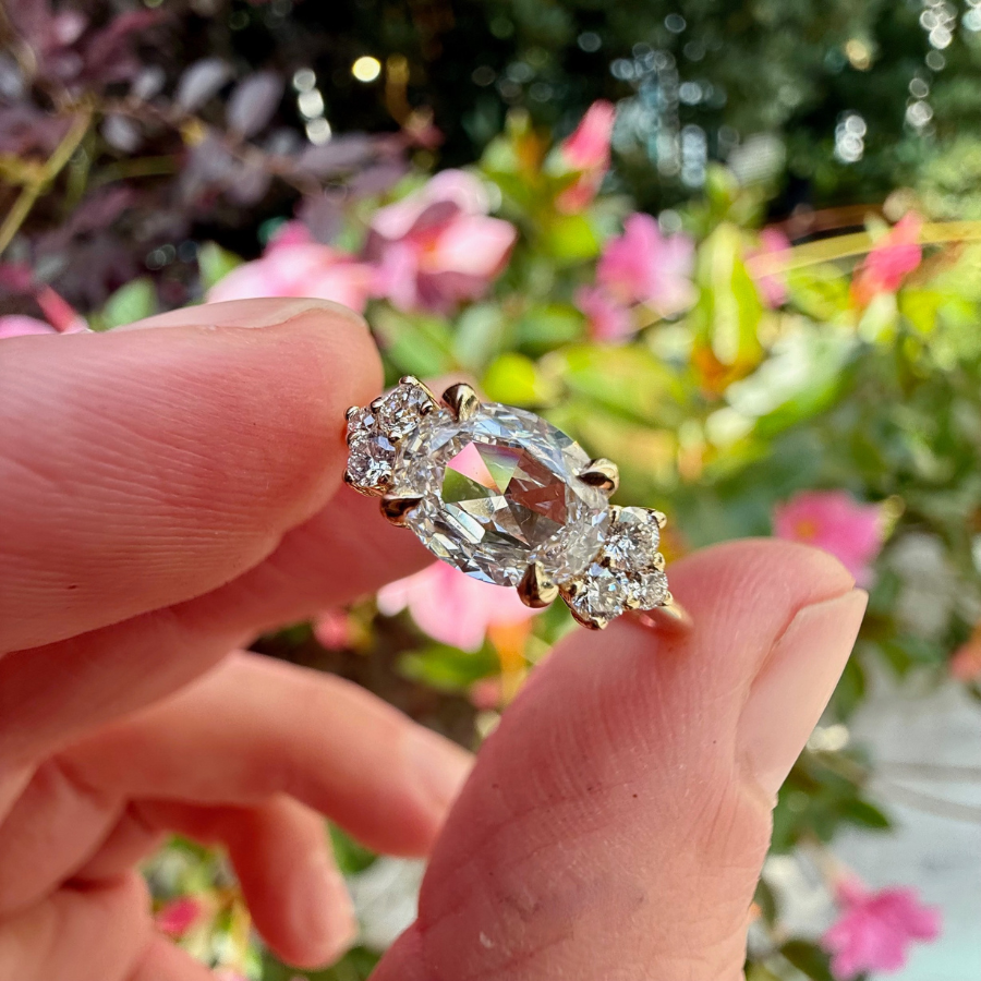 
            Oval Rose Cut Lab Diamond Ring