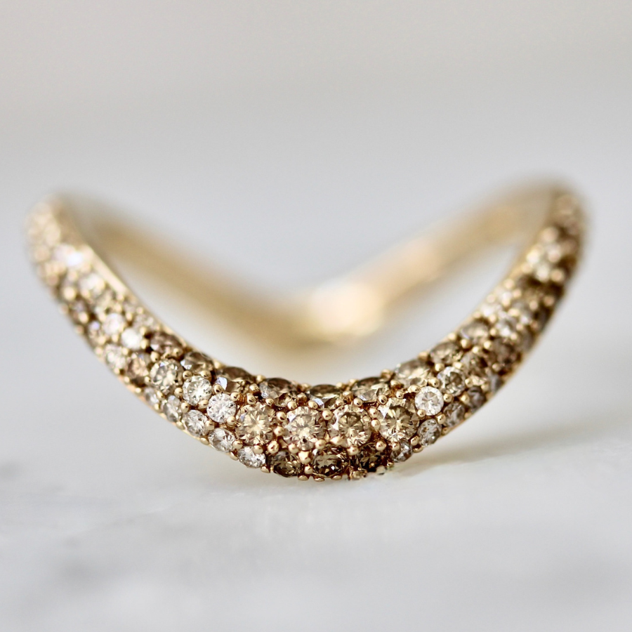 curved champagne diamond pavé band