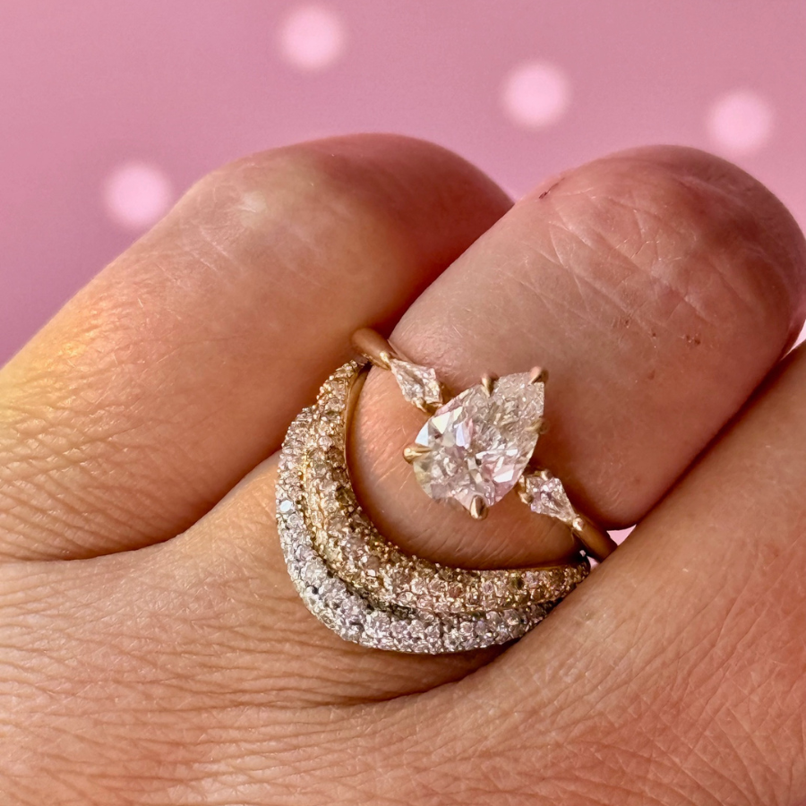 curved champagne diamond pavé band