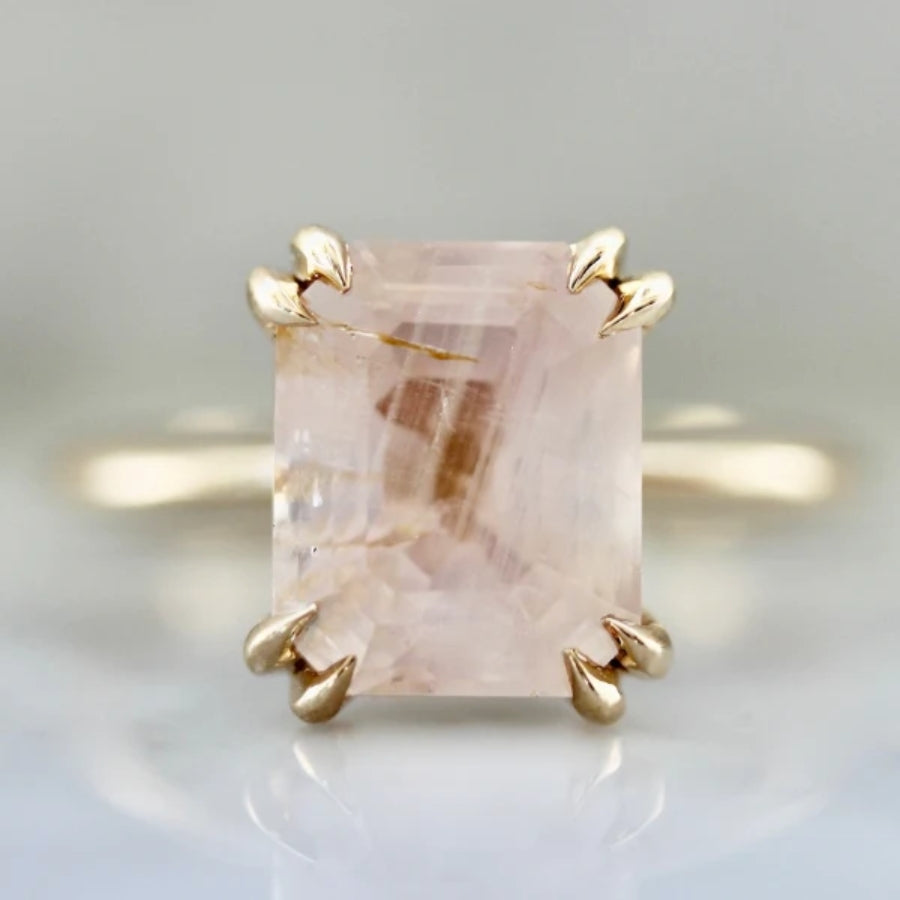 Peach Emerald Cut Sapphire Ring 