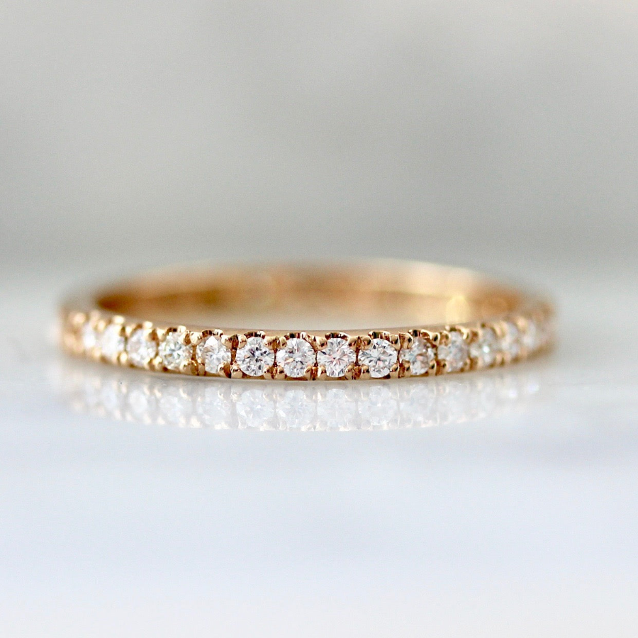 Peach Gold Diamond Pave Wedding Band 3264