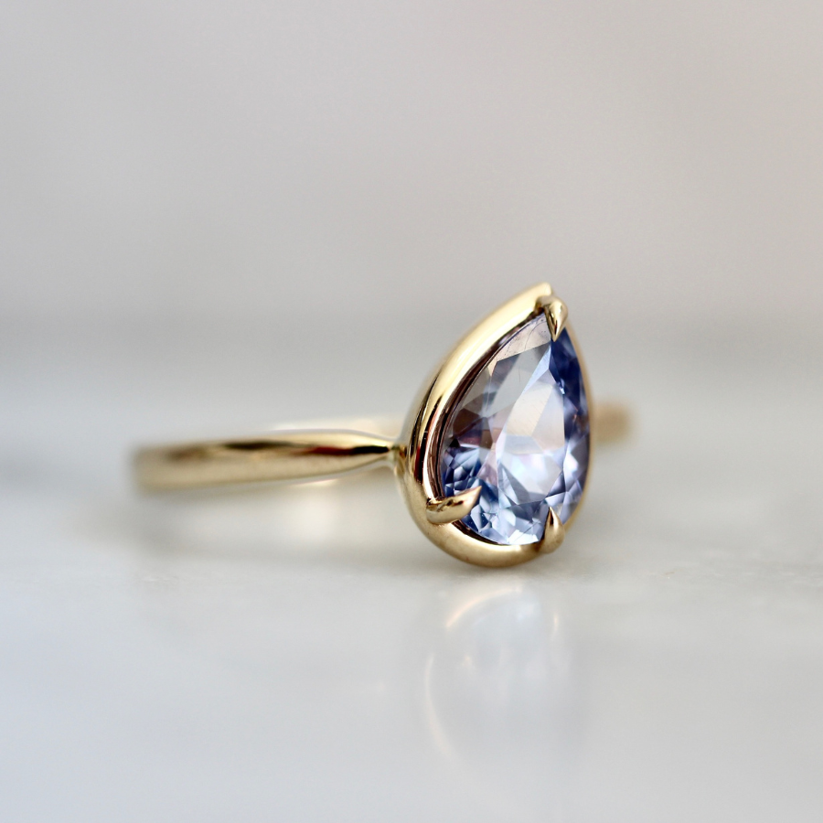 Grotto Pear Cut Blue Sapphire Ring