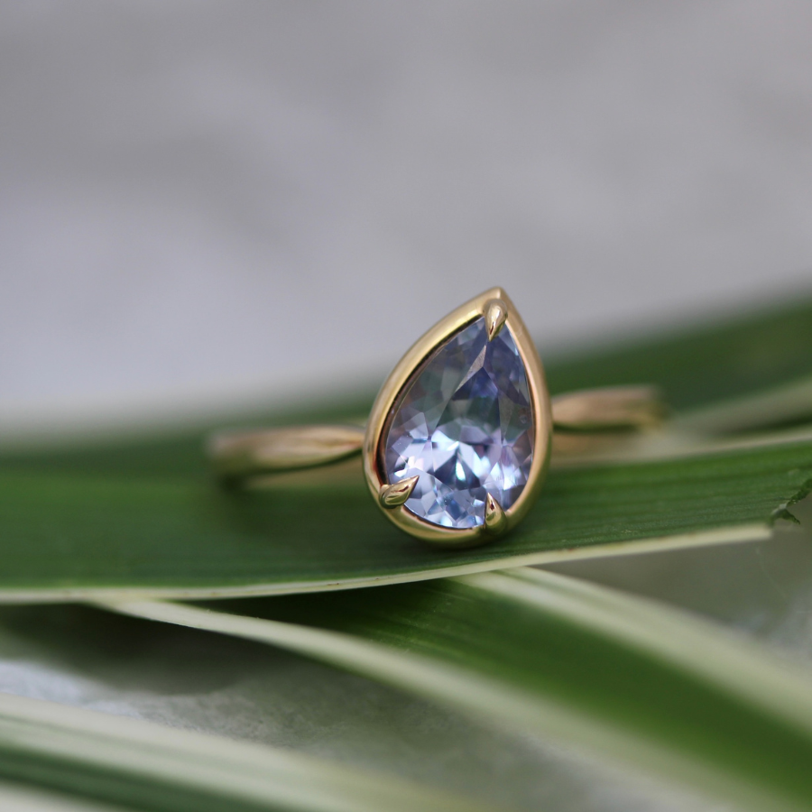 Grotto Pear Cut Blue Sapphire Ring