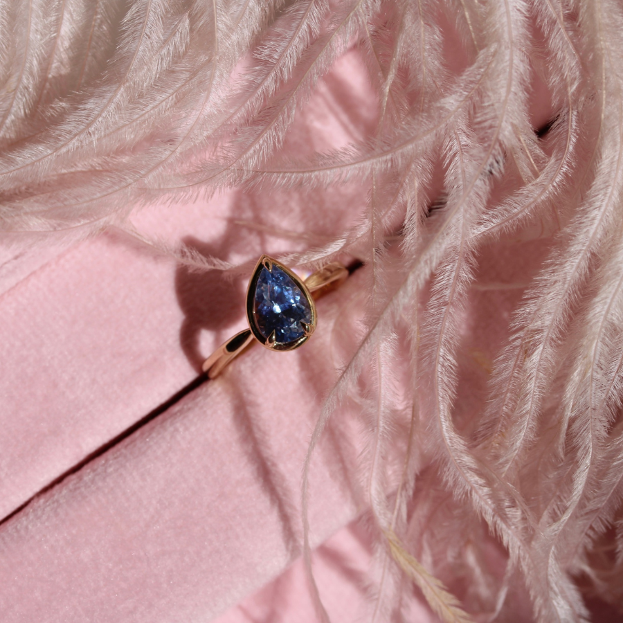 Grotto Pear Cut Blue Sapphire Ring