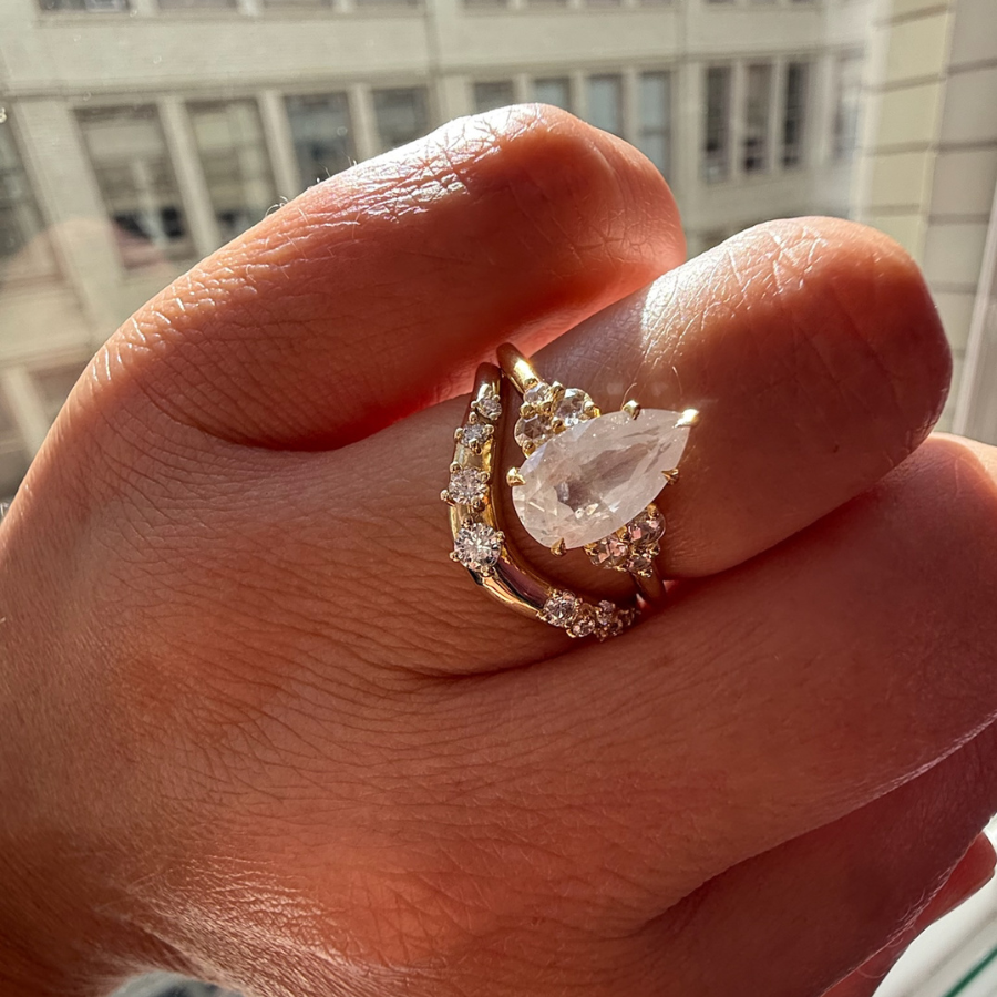 Pear Cut Icy Opalescent Diamond Ring