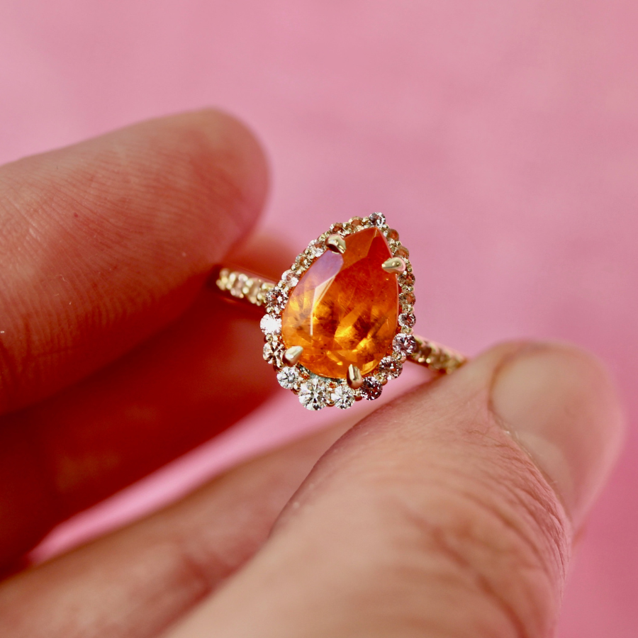 Pear Cut Spessartite Garnet Ring