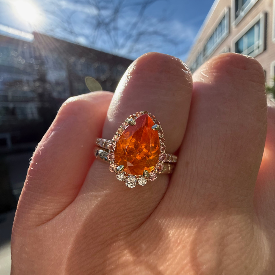 Pear Cut Spessartite Garnet Ring