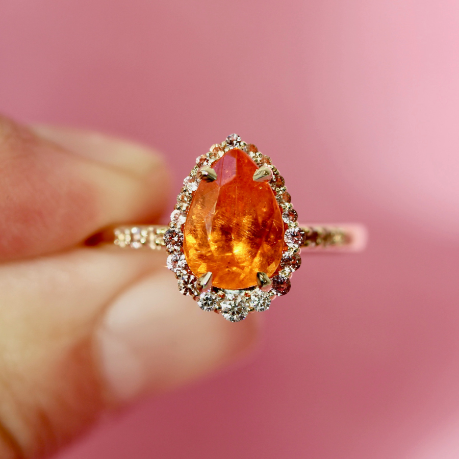 Pear Cut Spessartite Garnet Ring
