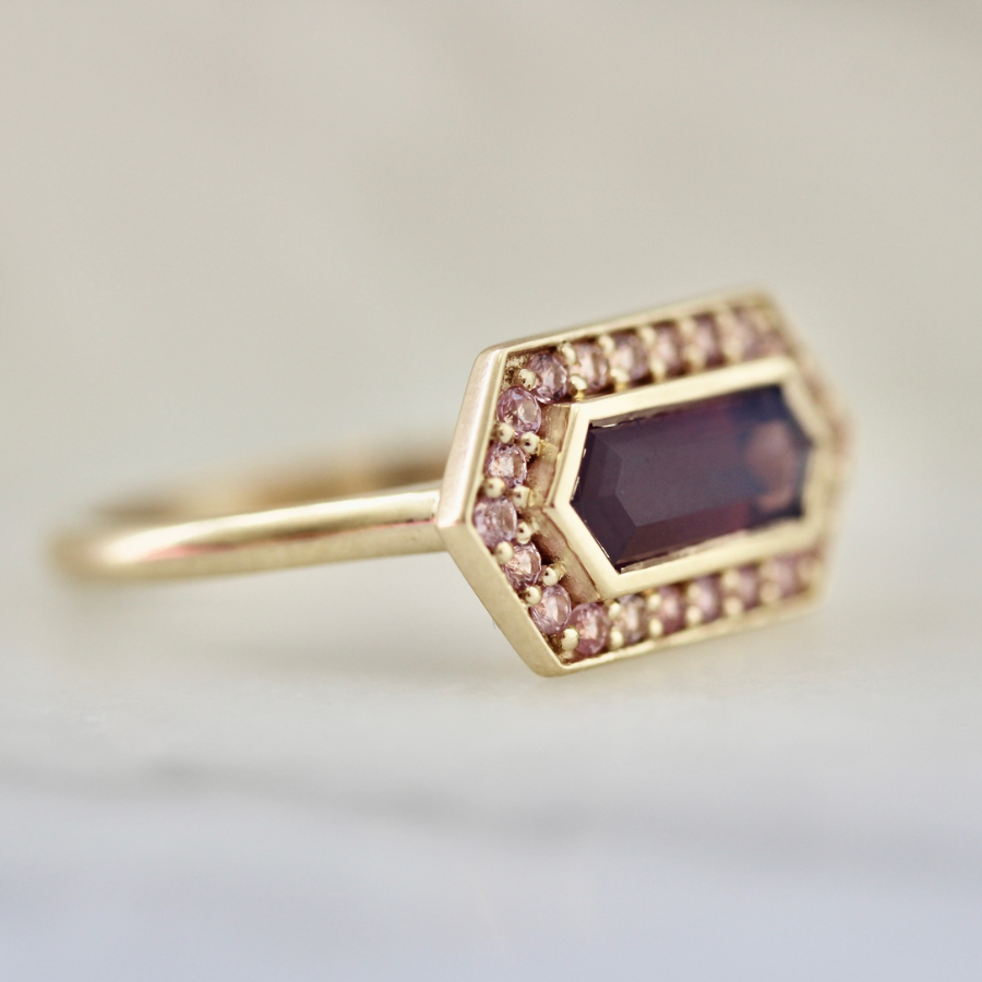Pink-Purple Hexagon Cut Sapphire Ring