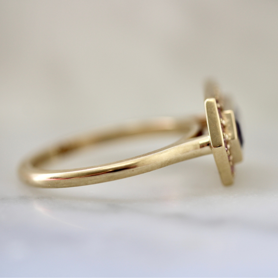 
            Pink-Purple Hexagon Cut Sapphire Ring