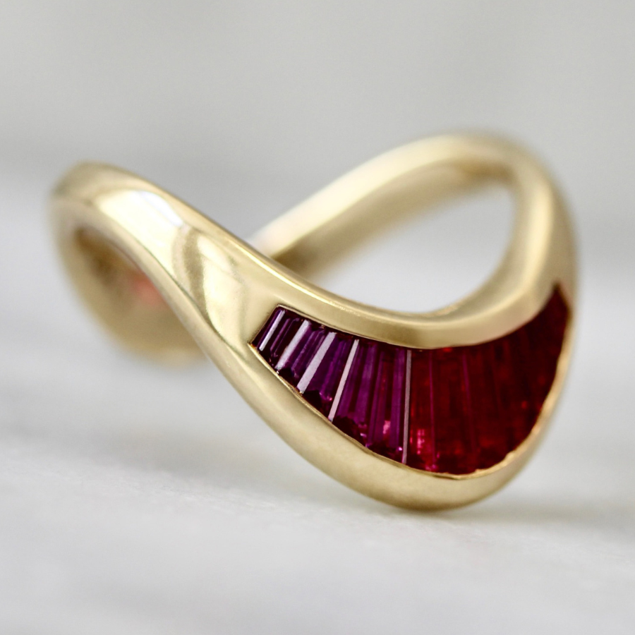 ombré baguette cut sapphire ring