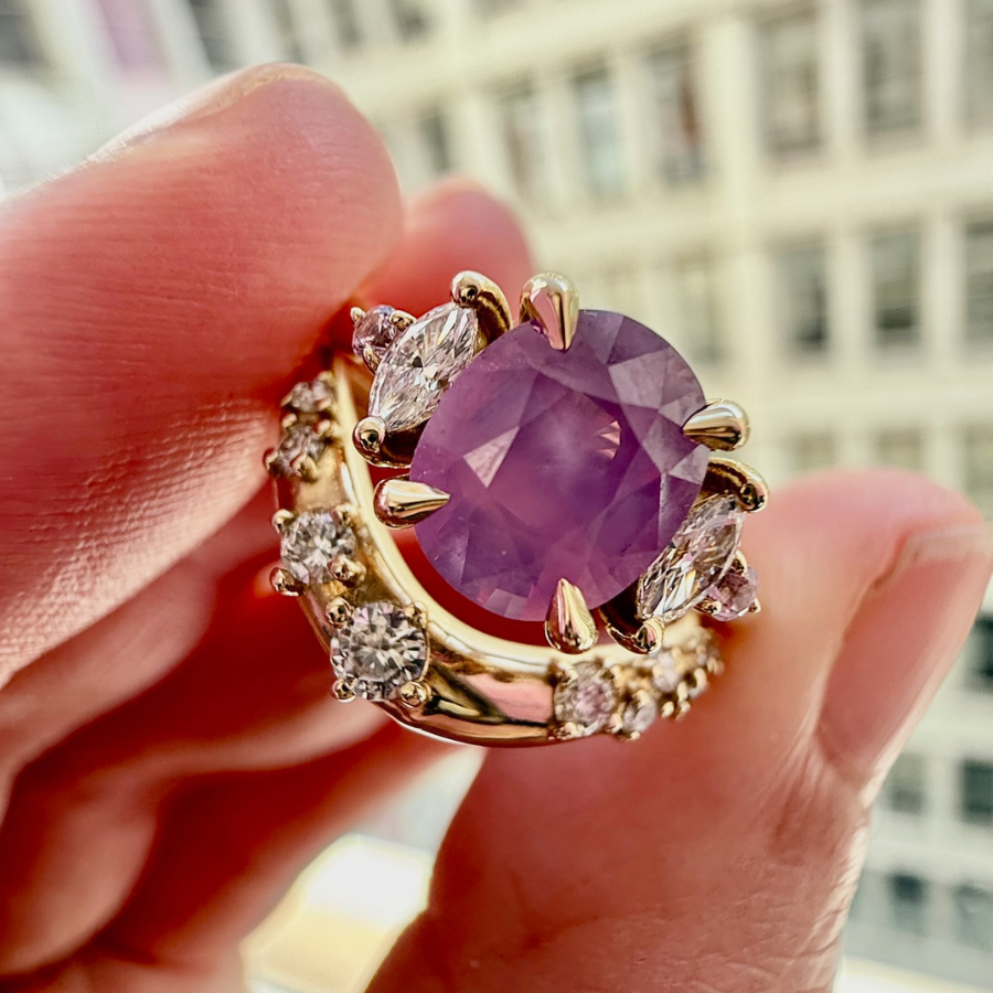 Pink Cushion Cut Sapphire Ring