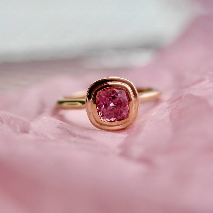Pink Cushion Cut Spinel Ring