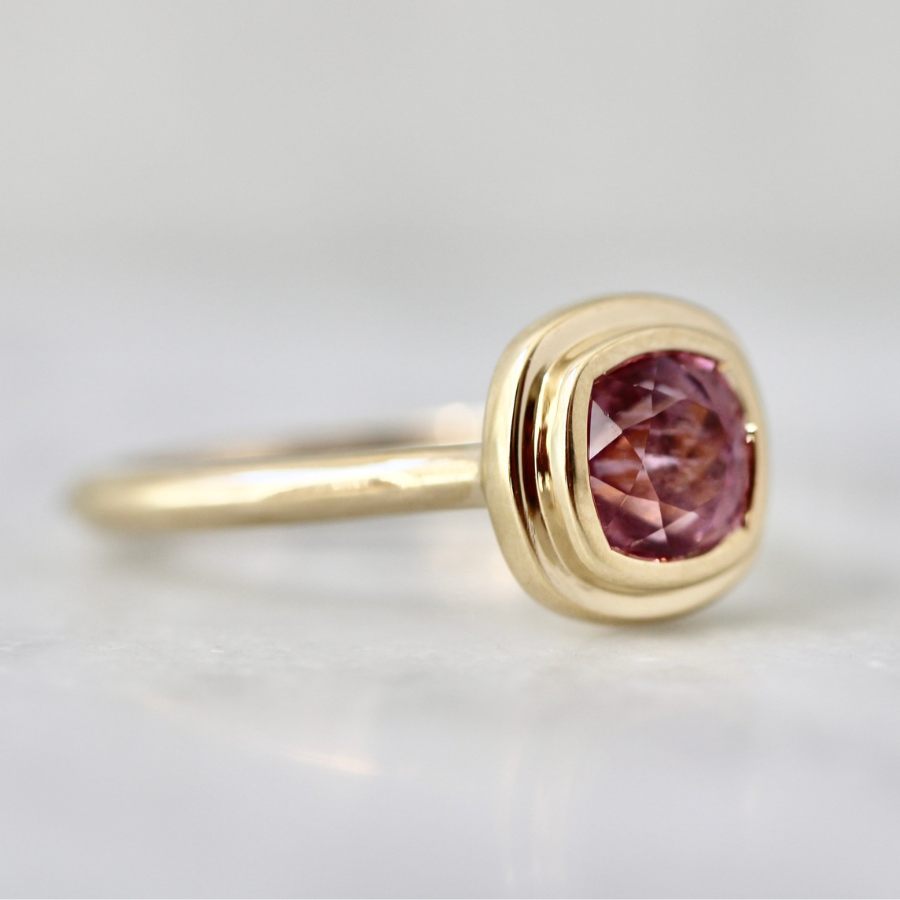 Pink Cushion Cut Spinel Ring