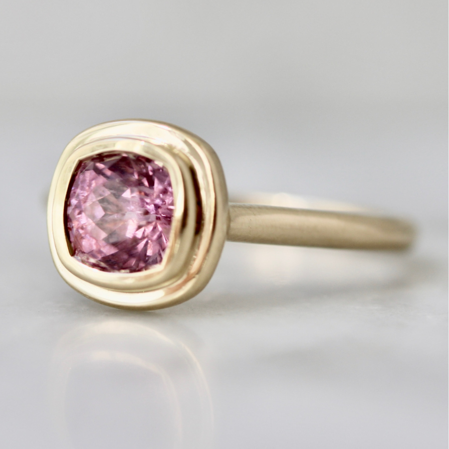 Pink Cushion Cut Spinel Ring
