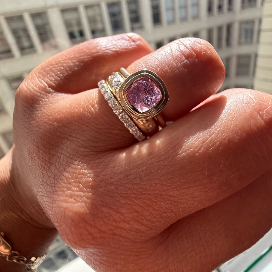 Pink Cushion Cut Spinel Ring