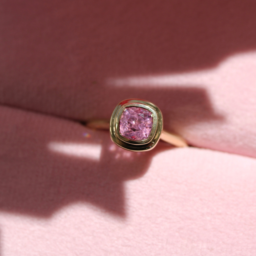 Pink Cushion Cut Spinel Ring