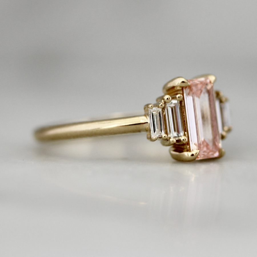 Pink Emerald Cut Lab Diamond Ring
