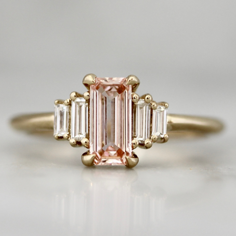 Pink Emerald Cut Lab Diamond Ring