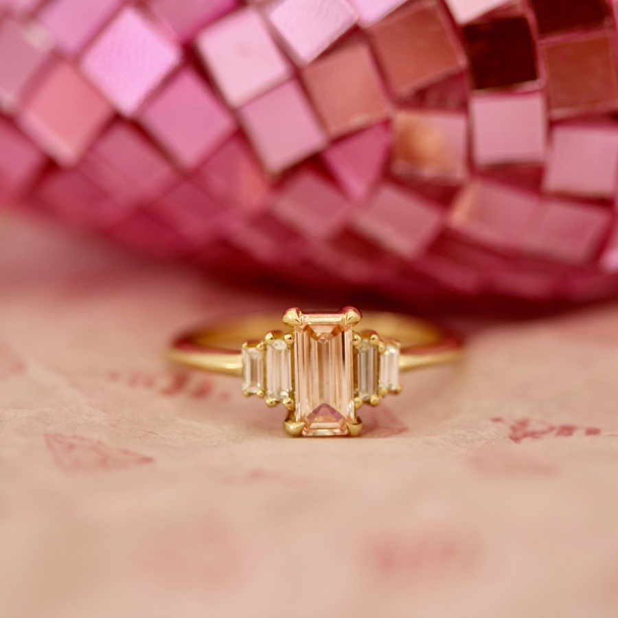 Pink Emerald Cut Lab Diamond Ring