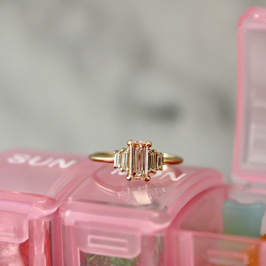 Pink Emerald Cut Lab Diamond Ring