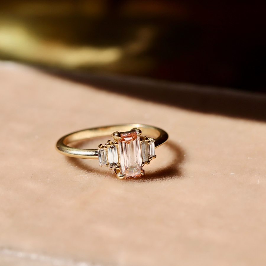 Pink Emerald Cut Lab Diamond Ring