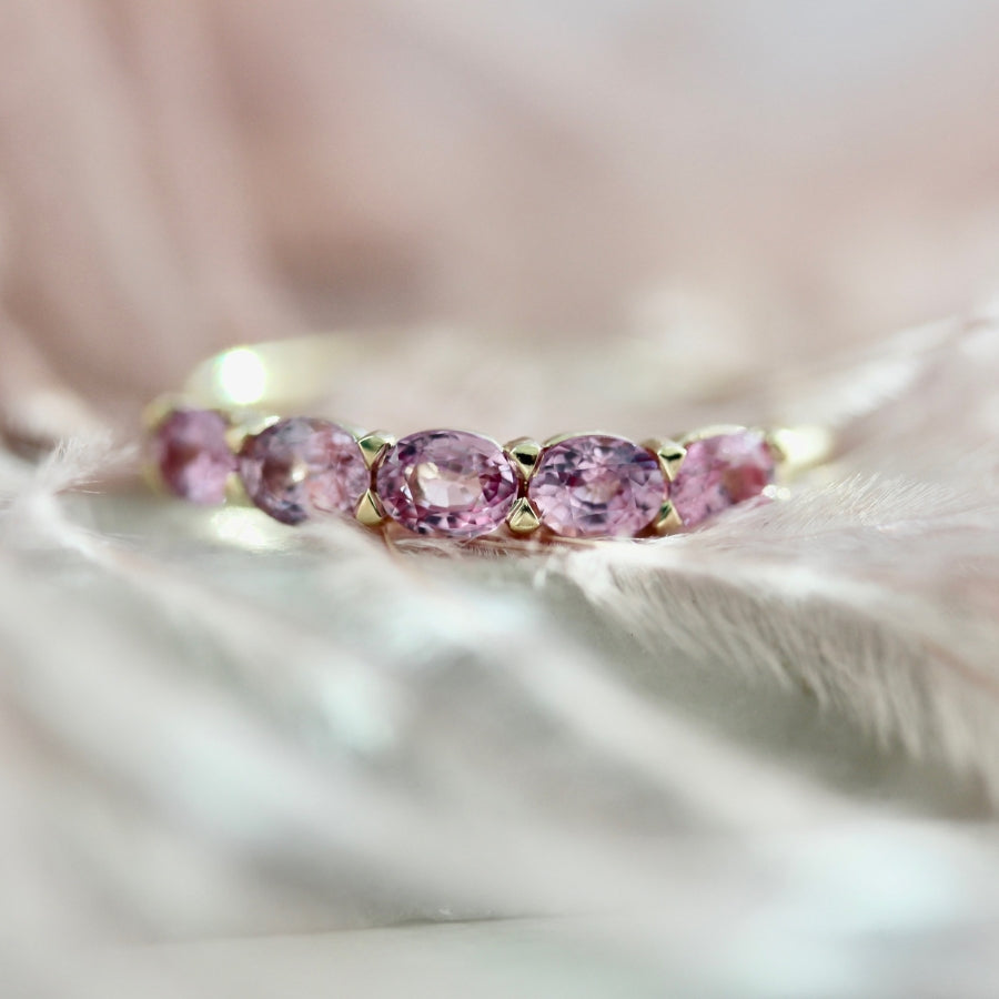 Pink Lemonade Oval Cut Sapphire Band