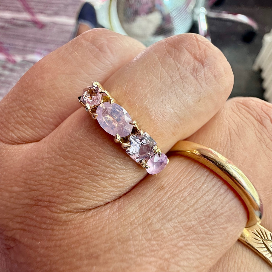 
            Pink Mixed Gemstone Band