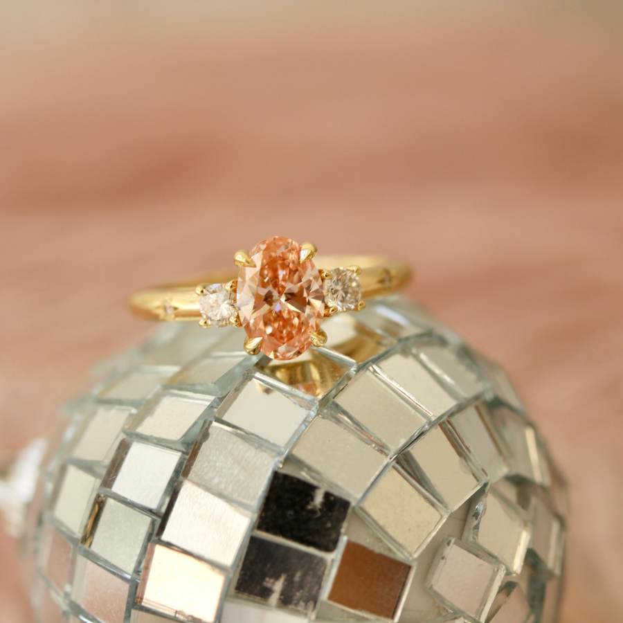 
            Pink Oval Cut Lab Diamond Ring