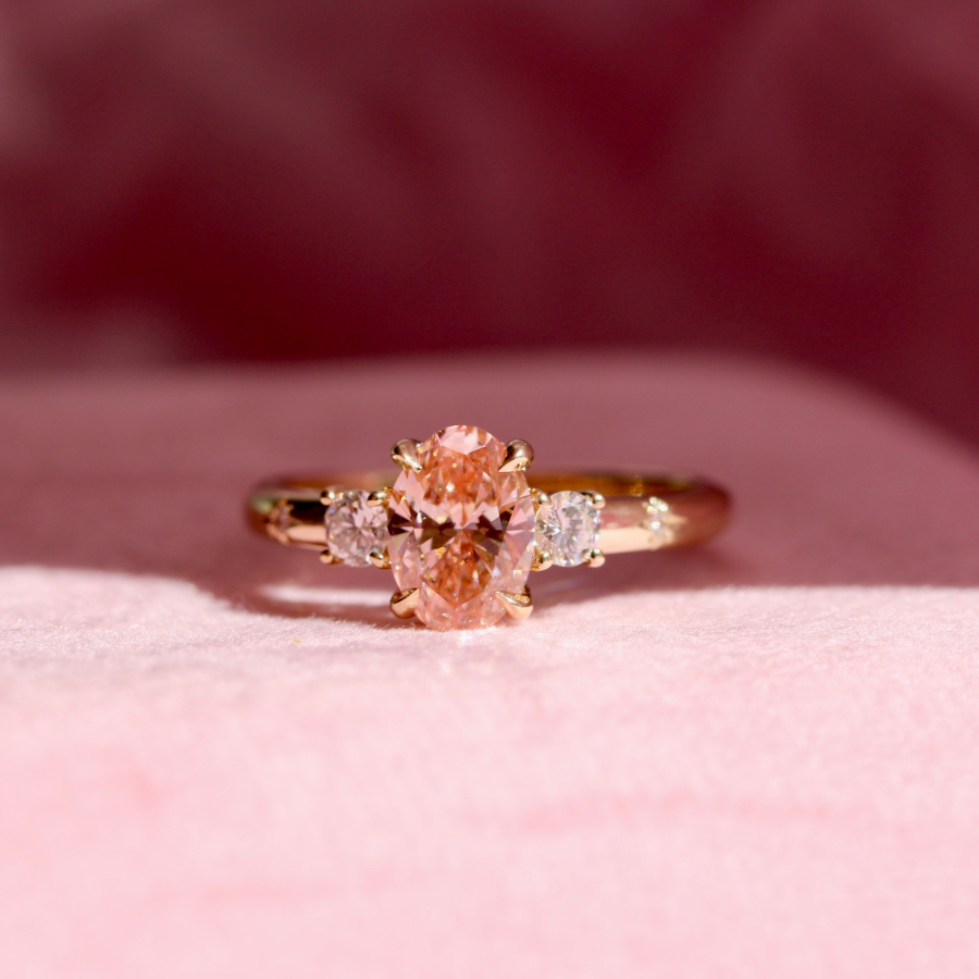 
            Pink Oval Cut Lab Diamond Ring