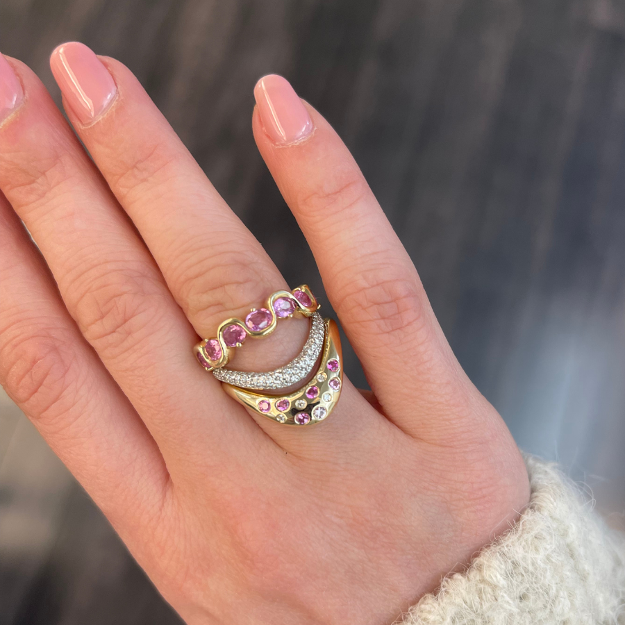 Pink Oval Cut Sapphire Band