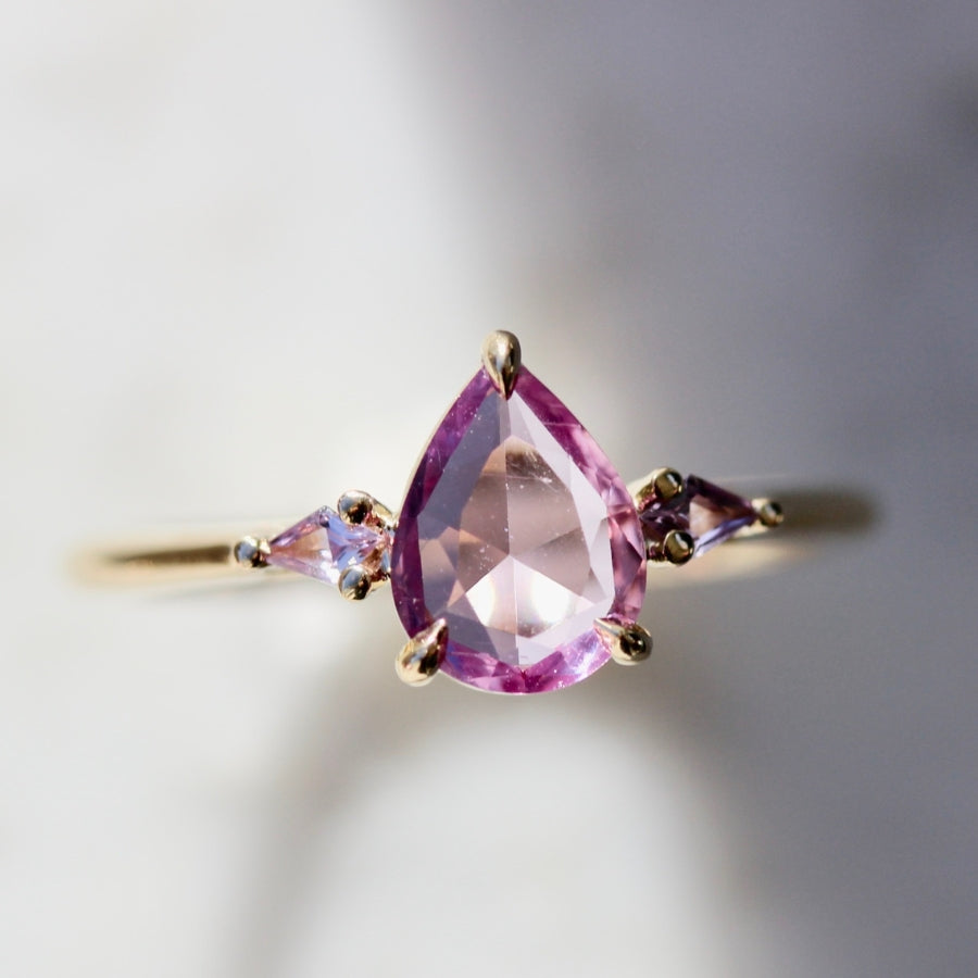 Pink Parfait Pear Rose Cut Sapphire Ring