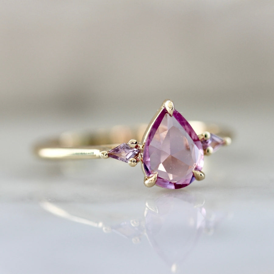 Pink Parfait Pear Rose Cut Sapphire Ring