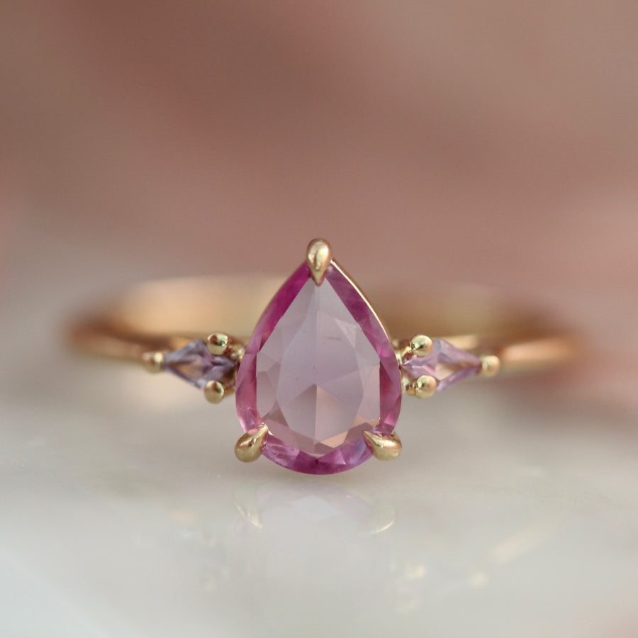 Pink Parfait Pear Rose Cut Sapphire Ring