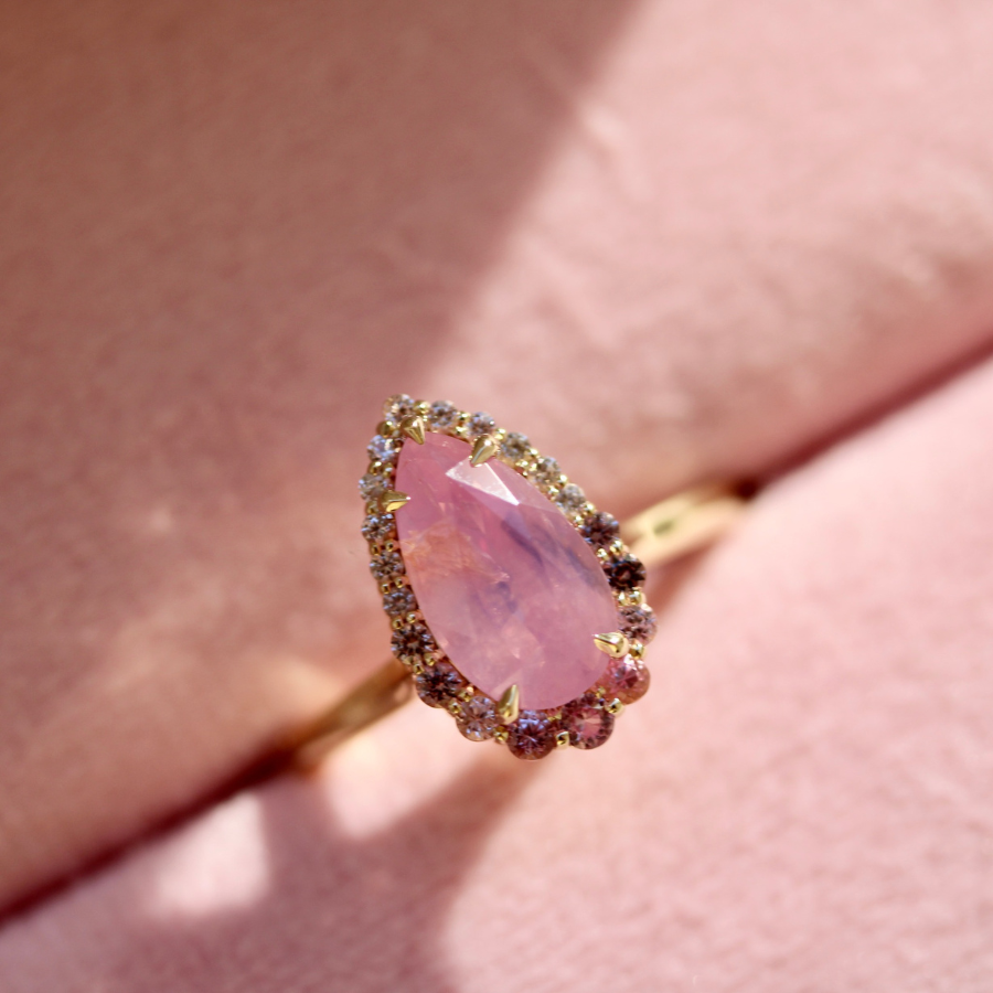 Pink Pear Cut Opalescent Sapphire Ring