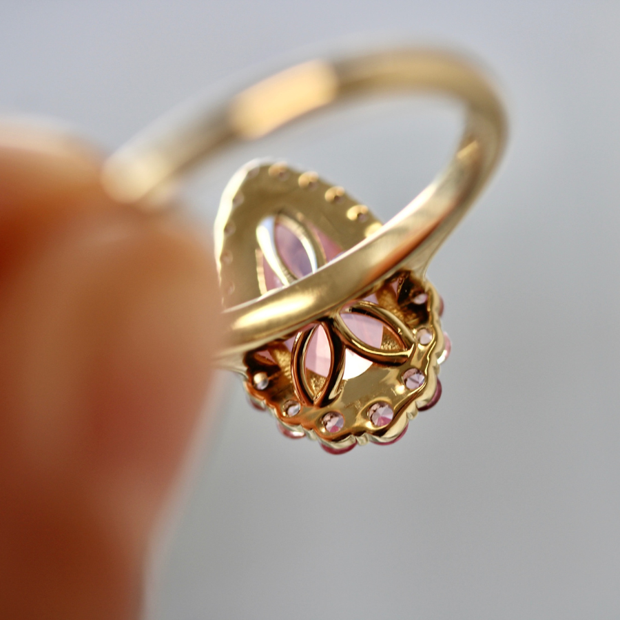 Pink Pear Cut Opalescent Sapphire Ring