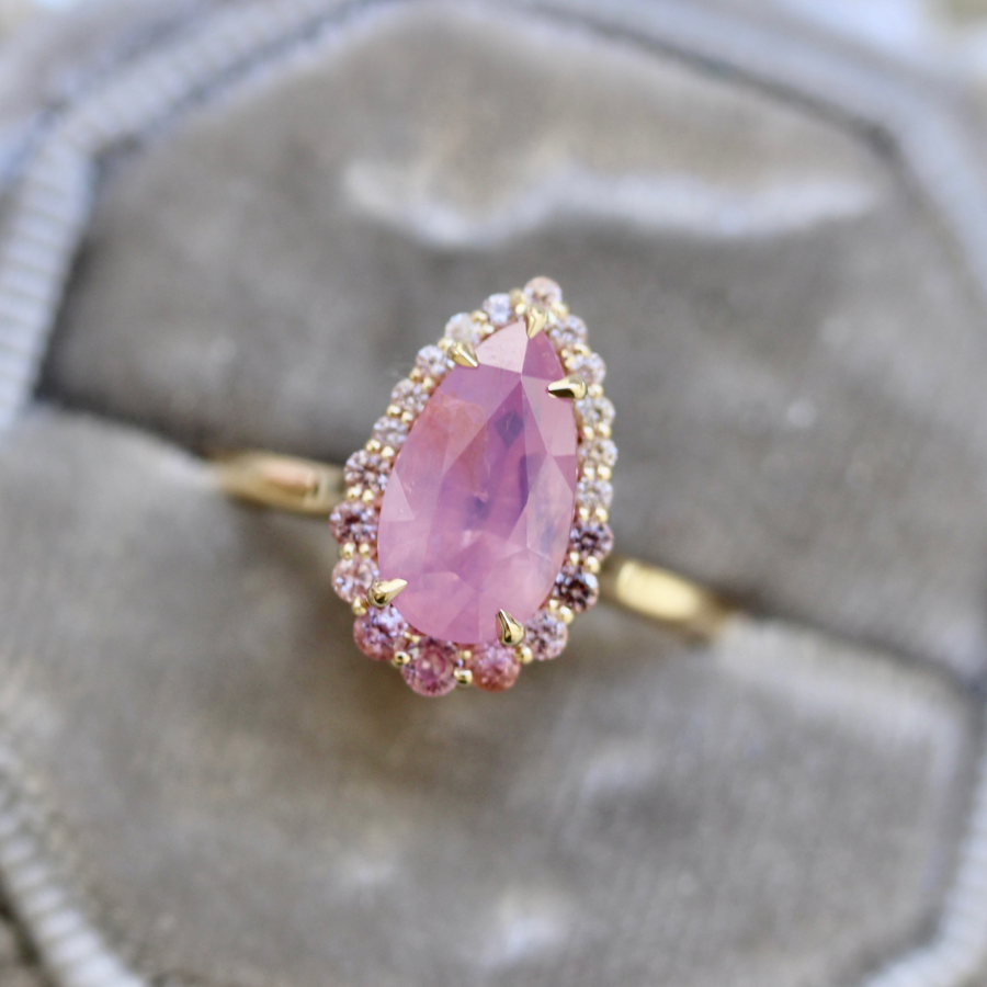 Pink Pear Cut Opalescent Sapphire Ring
