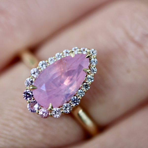 Pink Pear Cut Opalescent Sapphire Ring