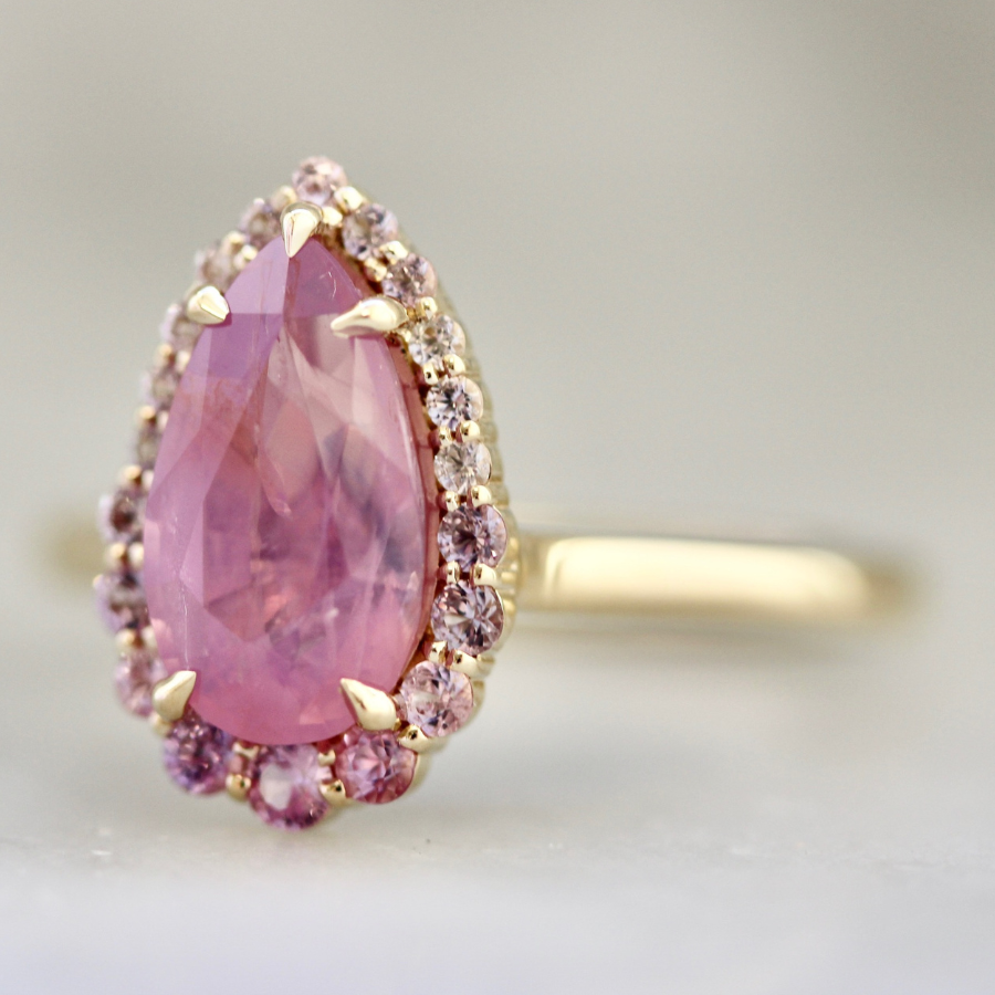 Pink Pear Cut Opalescent Sapphire Ring