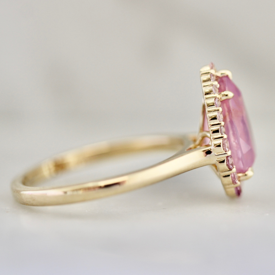 Pink Pear Cut Opalescent Sapphire Ring