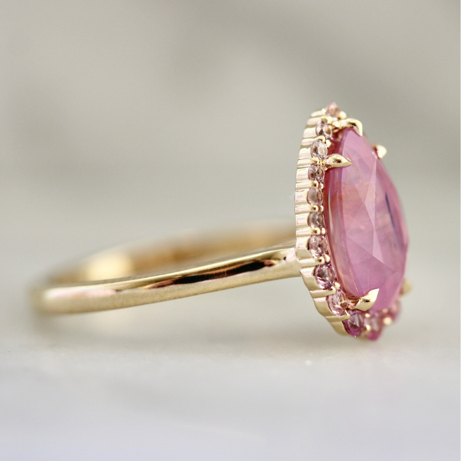 Pink Pear Cut Opalescent Sapphire Ring
