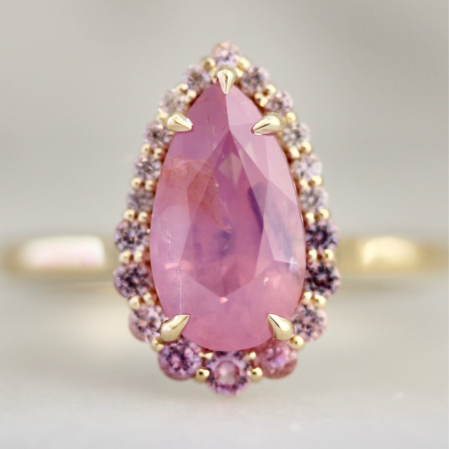 Pink Pear Cut Opalescent Sapphire Ring