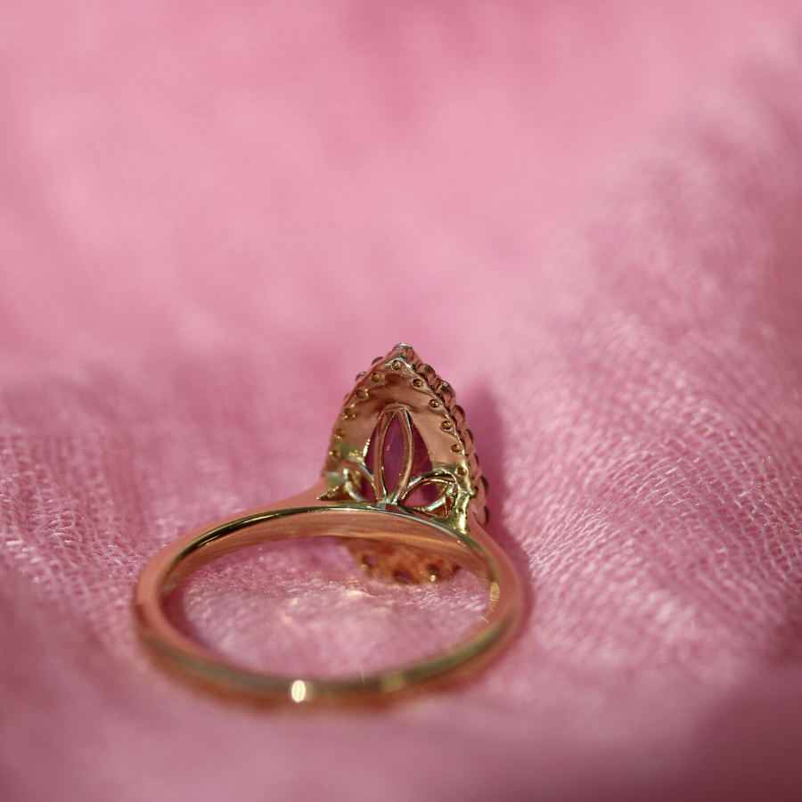 Pink Pear Cut Opalescent Sapphire Ring