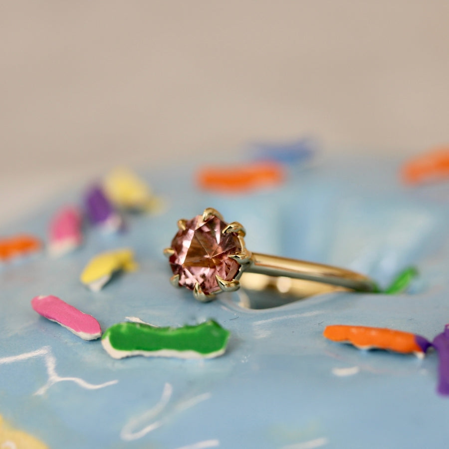 Pink Round Cut Garnet Ring