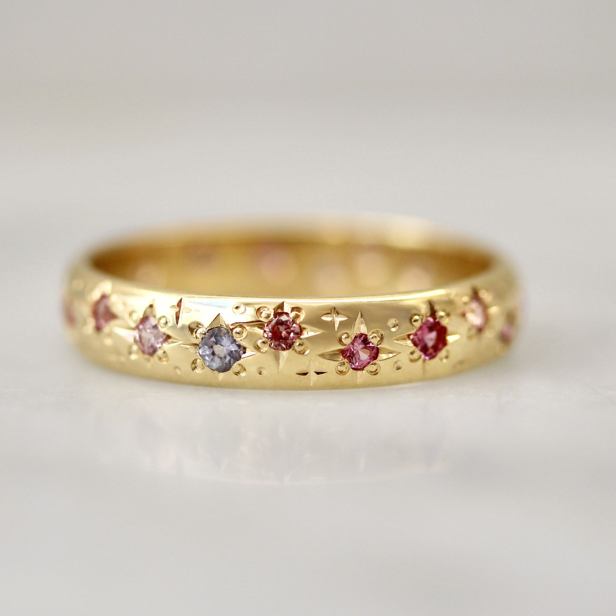 Pink Sapphire Celestial Star Wedding band