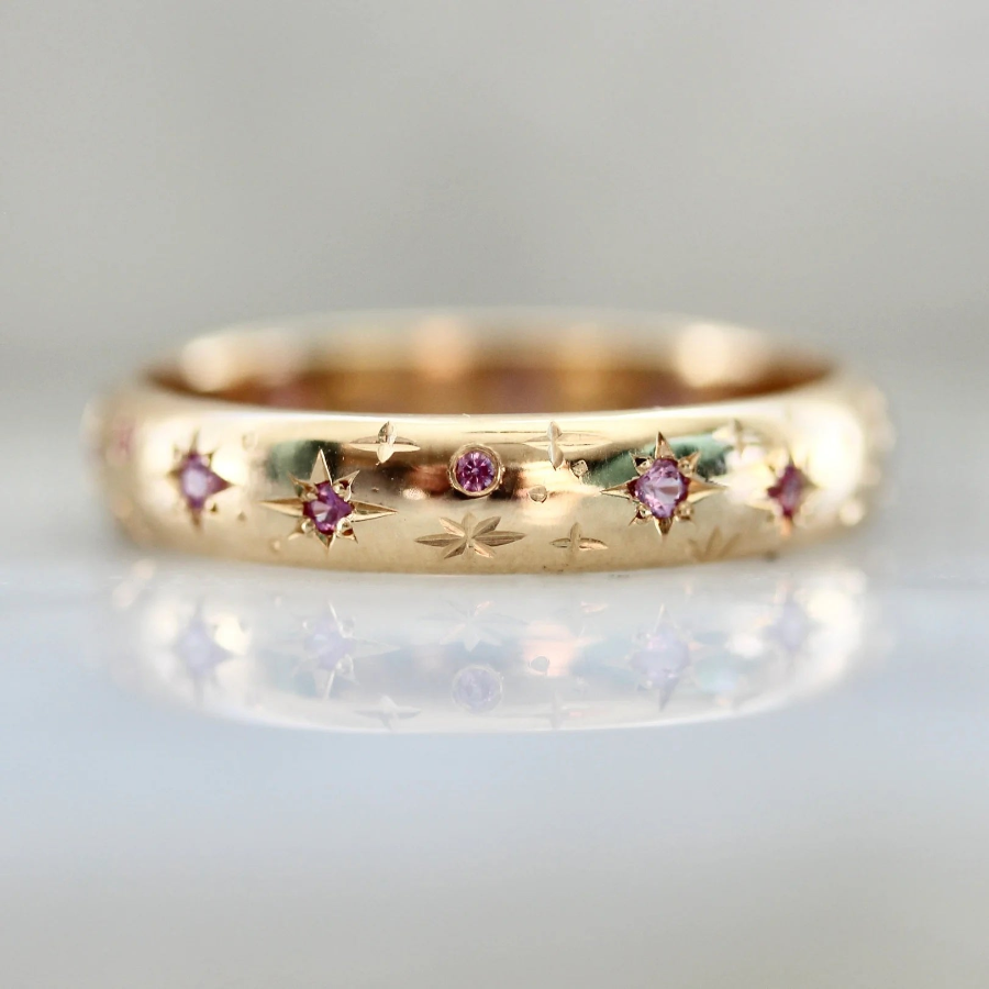 6002 Star Engraved Pink Sapphire Wedding Band 