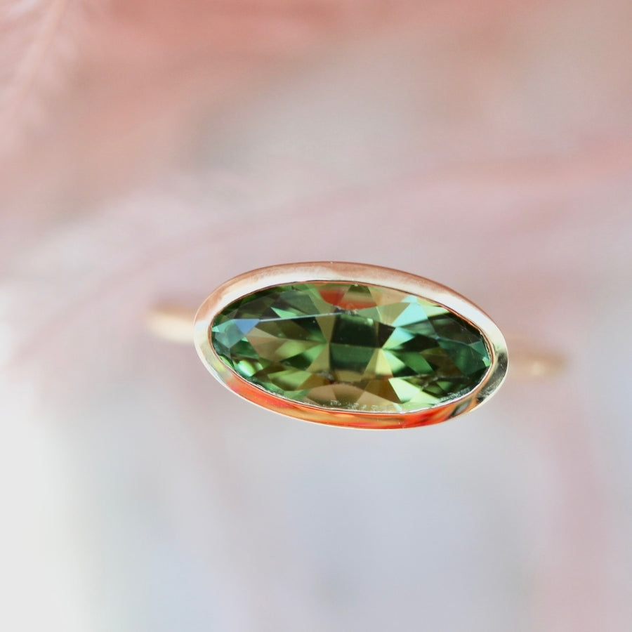 Pistachio Cookie Green Moval Cut Sapphire Ring