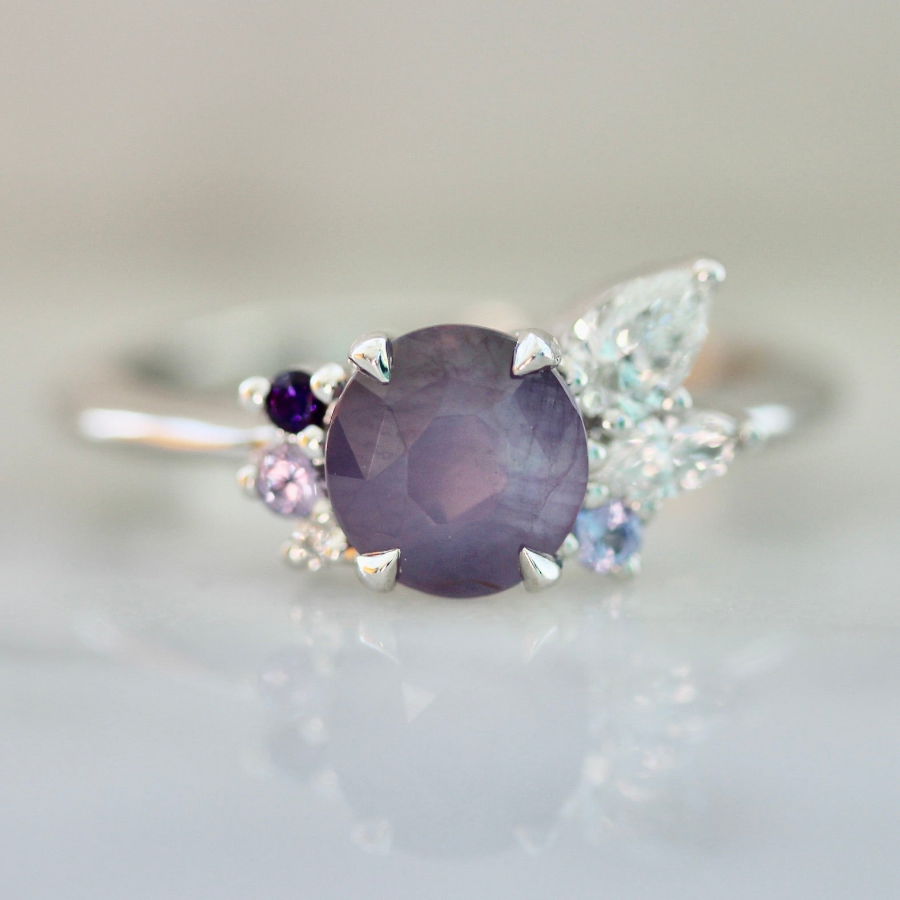 5699 Platinum Sapphire and Diamond Asymmetrical Engagement Ring 