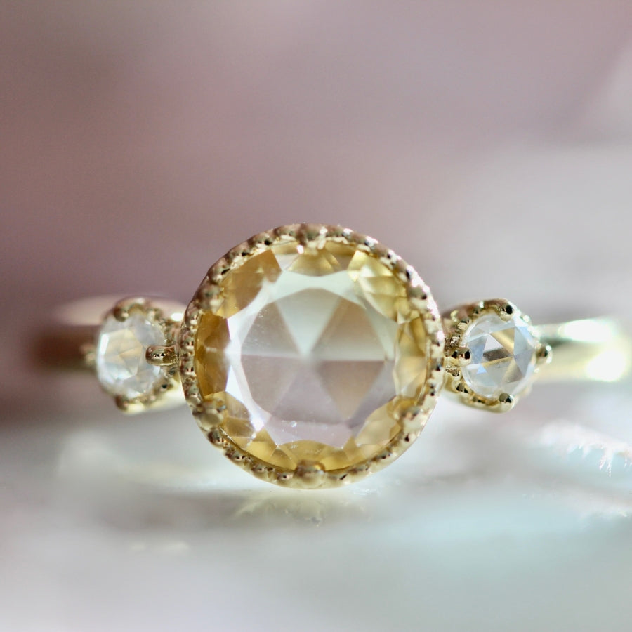 Pomelo Yellow Round Rose Cut Sapphire Ring